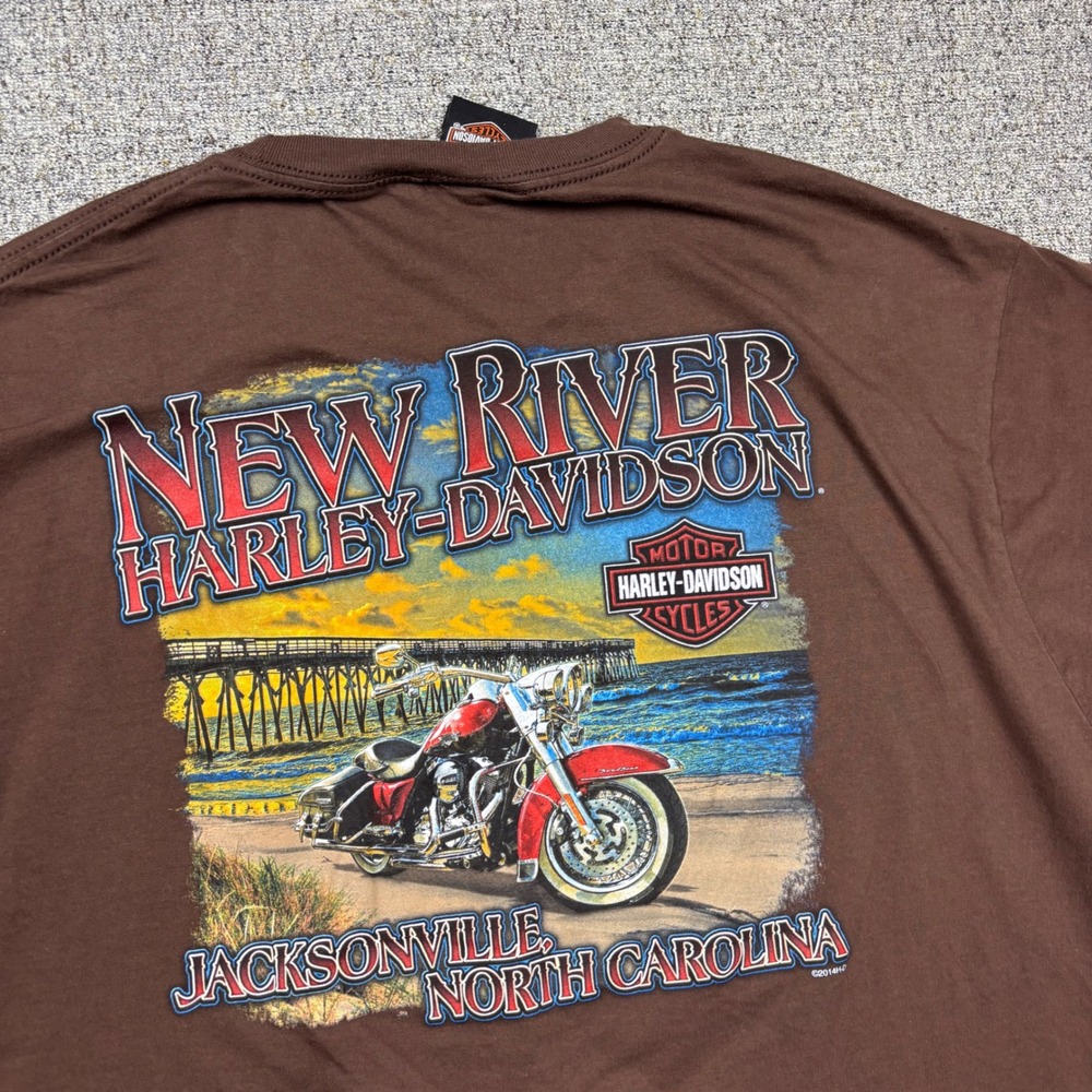 Harley-Davidson T-Shirt XL Brown New River Jacksonville NC Graphic Tee Mens
